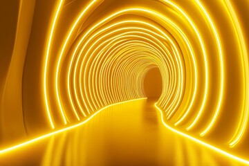 Obraz premium Bright, illuminated tunnel with glowing curves creating a warm, inviting atmosphere at night. Generative AI