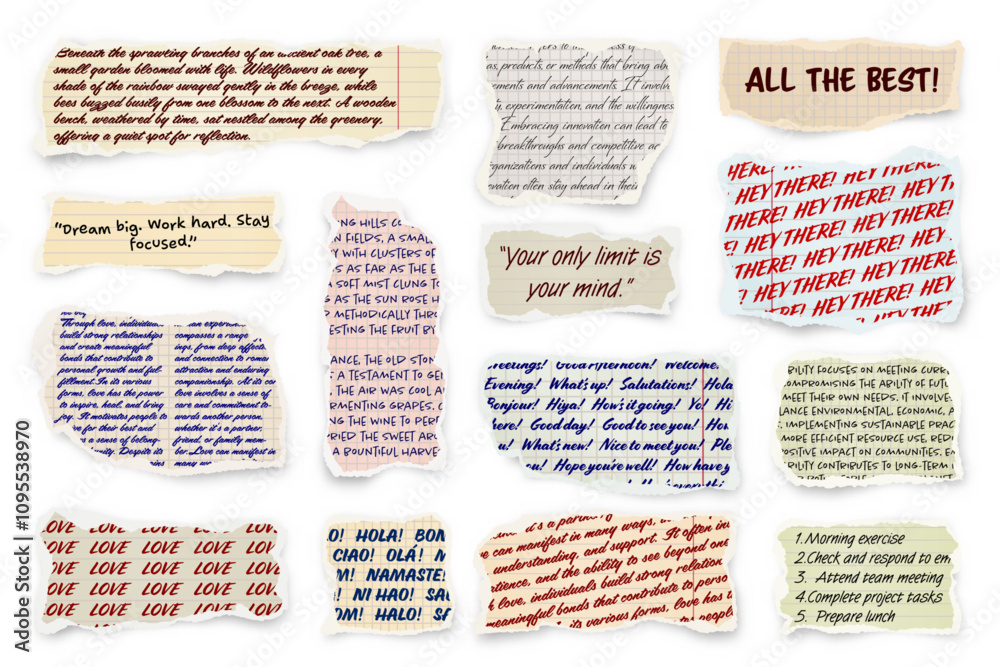 Canvas Prints ripped paper strips with handwritten text. realistic crumpled paper scraps with torn edges. shreds o