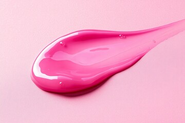 Bright pink liquid spreads across a smooth pastel surface creating a vibrant and glossy texture. Generative AI