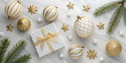 Elegant Christmas Flat Lay with Gold Accents