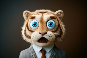 Obraz premium Realistic tiger with human body in business suit portrait