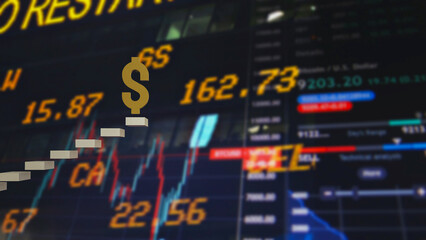 Obraz premium The dollar symbol on stair for Business or idea concept 3d rendering.