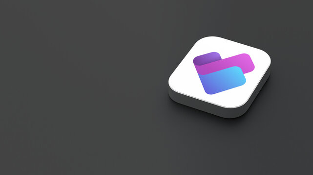 3D-rendered icon of the Microsoft Planner app logo, featuring a sleek, minimalistic design. The logo appears on a dark gray background within a white square with rounded corners.