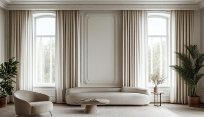 Classic silk curtains framing a minimalist living space