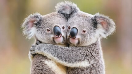 Adorable koalas snuggle together in a lush tropical forest, showcasing love and the beauty of wildlife.