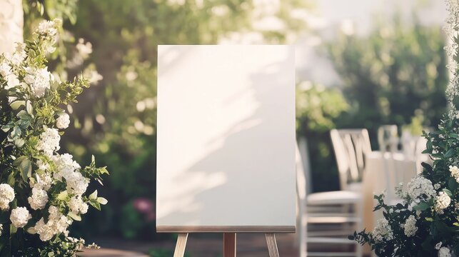 Blank Wedding Sign Mockup: Elegant Outdoor Garden Reception