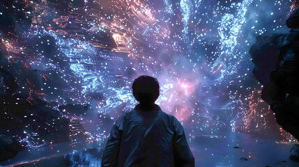 Abstract Fireworks Illustration, Person Silhouetted