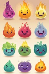 Obraz premium Playful Elemental Character Icons for children, with friendly and inviting expressions. 