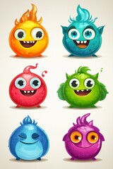 Fototapeta premium Playful Elemental Character Icons for children, with friendly and inviting expressions. 