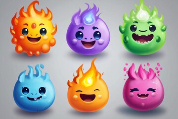 Obraz premium Playful Elemental Character Icons for children, with friendly and inviting expressions. 