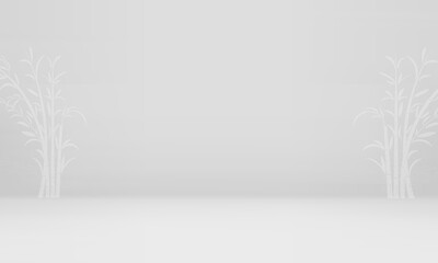 Abstract white color studio background for product presentation. Empty room with shadows of window and flowers and plant leaves