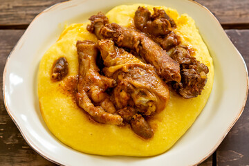 Rustic Brazilian dish, free-range chicken with polenta. Real food