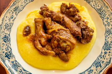 Rustic Brazilian dish, free-range chicken with polenta. Real food