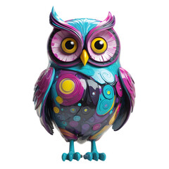 Naklejka premium 3D Comic-Style Owl with Vibrant Colors and Intricate Patterns