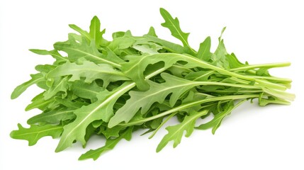 A fresh bunch of arugula with its peppery leaves and vibrant green color, Each leaf&rsquo;s sharp edges and subtle imperfections captured with precision
