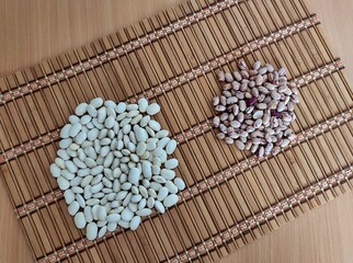 Raw beans on the table