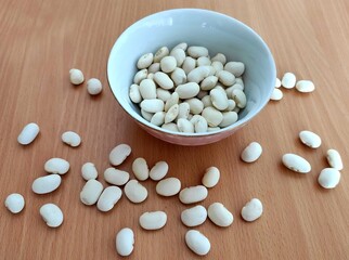 Raw beans on the table
