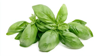 Fototapeta premium A fresh bunch of basil leaves with their vibrant green color and smooth texture, Each leaf’s bright green color and subtle imperfections captured with precision