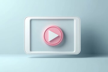 Minimalist Video Player Interface on Light Blue Background 3D Render
