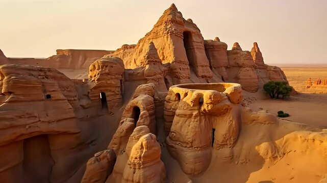 beautiful eroded adobe castle in the desert