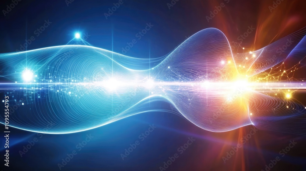 Poster abstract energy waves with colorful light effects and sparkles creating a stunning digital visual di