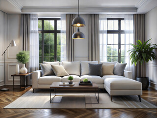 modern living room interior design with white sofa