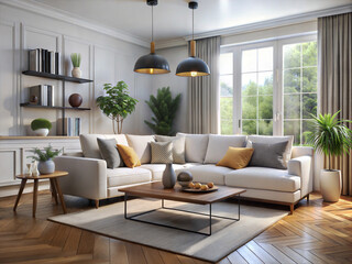 Fototapeta premium modern living room interior design with white sofa