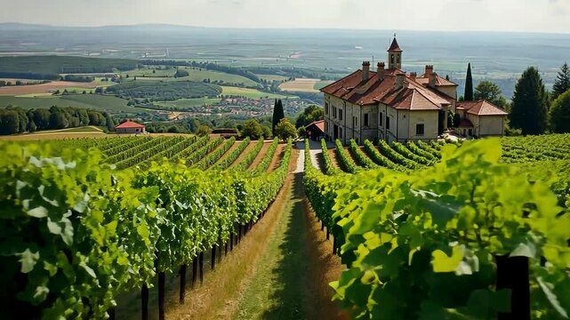 French chateau surrounded by vineyards