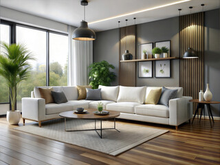 Fototapeta premium modern living room interior design with white sofa
