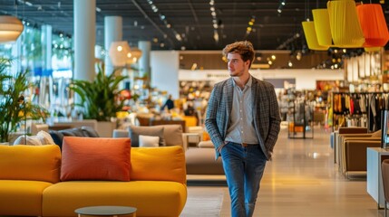 Obraz premium Happy shopper shopping in store in holiday shopping season