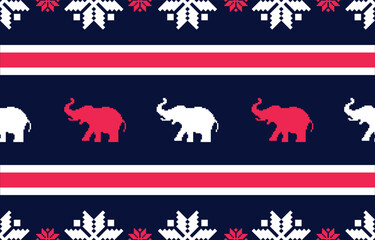 Elephant pattern. Seamless. White stripes, blue background. Ethnicity. Floral patterns, printed fabrics, pants, Lanna.	