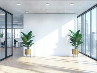 Modern Minimalist Loft Office with Large Windows and Wooden Flooring
