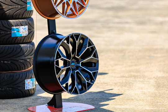 AEZ Black Alloy Wheel Design on Display. July 2, 2023. Liadoveni Moldova.