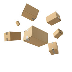 floated cardboard boxes falling isolate on transparent background PNG