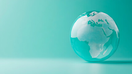 Stylized transparent globe symbolizes global connectivity with Africa highlighted, set against a serene blue backdrop