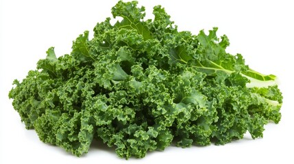 Fototapeta premium A fresh bunch of kale leaves with their vibrant green color and curly edges, Each leaf’s bright green color and subtle imperfections captured with precision