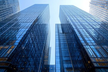 Fototapeta premium Skyscrapers Towering in the Urban Skyline with Reflective Glass in Financial District