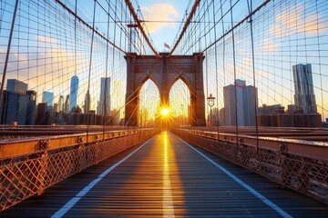 Fototapeta premium Sunset at Brooklyn Bridge in New York City