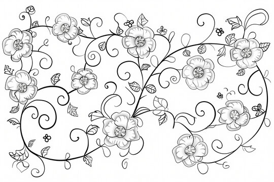 recommend clip art: Intricate floral design featuring elegant black outlines and sparkling embellishments, showcasing a delicate and artistic arrangement of flowers and vines.