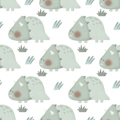 seamless pattern with dinosaurs, decor elements. Colorful illustration, flat style. design for fabric, print, wrapper