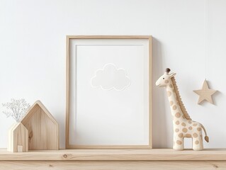 minimalist wooden children's room decor frame mockup nursery art kid room illustration