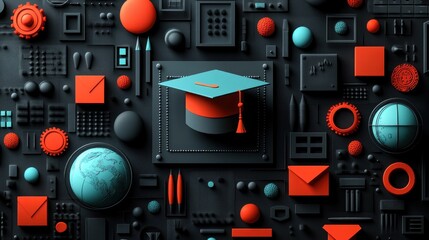 Fototapeta premium Graduation Cap and Geometric Shapes