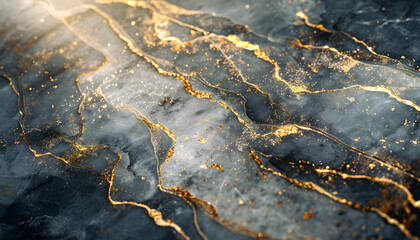 Fototapeta premium An abstract close-up of a stunning dark marble surface with golden veins, showcasing a luxurious and elegant design.