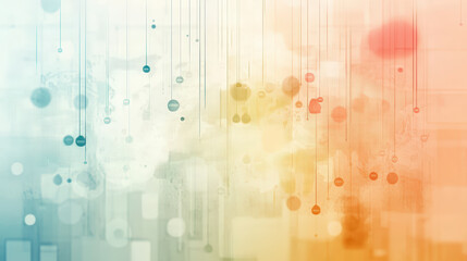 Fototapeta premium Abstract image with vertical lines and circular shapes in blue, orange, and red hues, creating a dynamic, colorful, and modern visual effect.