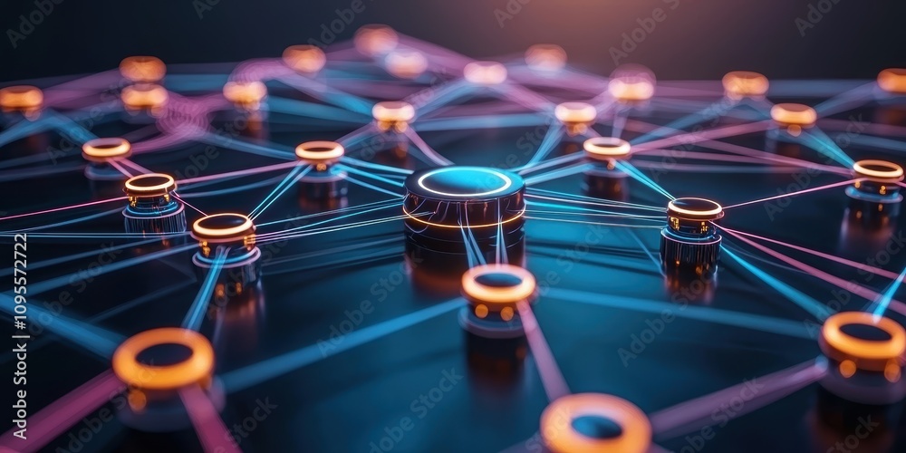 Poster dynamic abstract digital network connections unveiling nodes and lines in a futuristic tech environm