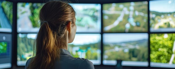 Monitoring environmental changes control room digital station urban setting rear view ai technology insights