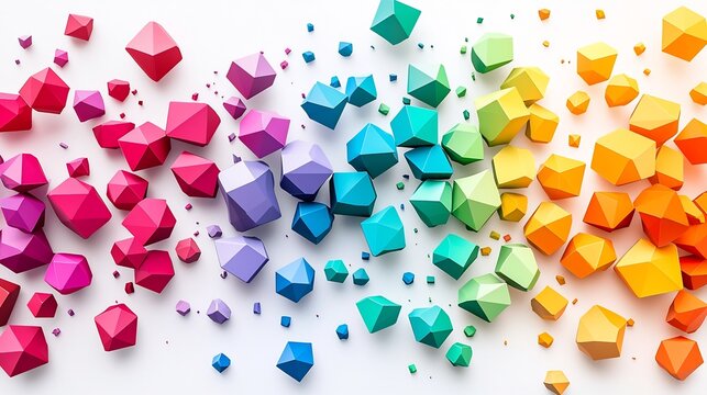 Multicolored pentagons arranged in a diverse dynamic gradient array creating an abstract visually striking and inclusive design  This digital showcases a modern creative and innovative composition