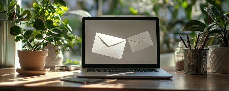 Automated email marketing tool sending personalized messages home office digital content natural light business strategy