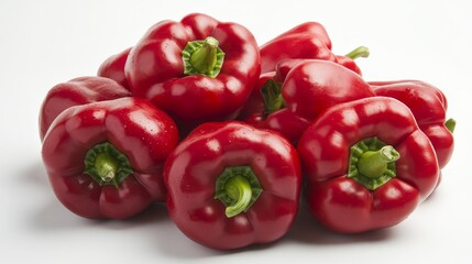 A fresh bunch of red bell peppers with their vibrant red color and smooth skins, Each pepper’s bright red color and subtle imperfections captured with precision