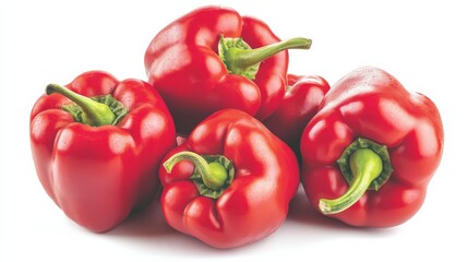 A fresh bunch of red bell peppers with their vibrant red color and smooth skins, Each pepper’s bright red color and subtle imperfections captured with precision